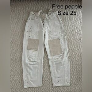Free People Cream Cargo Pants with Patch Details